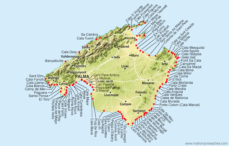 Mallorca stränder karta