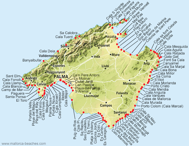 Mallorca Karte - alle Ferienorte und Strände | Mallorca Strände